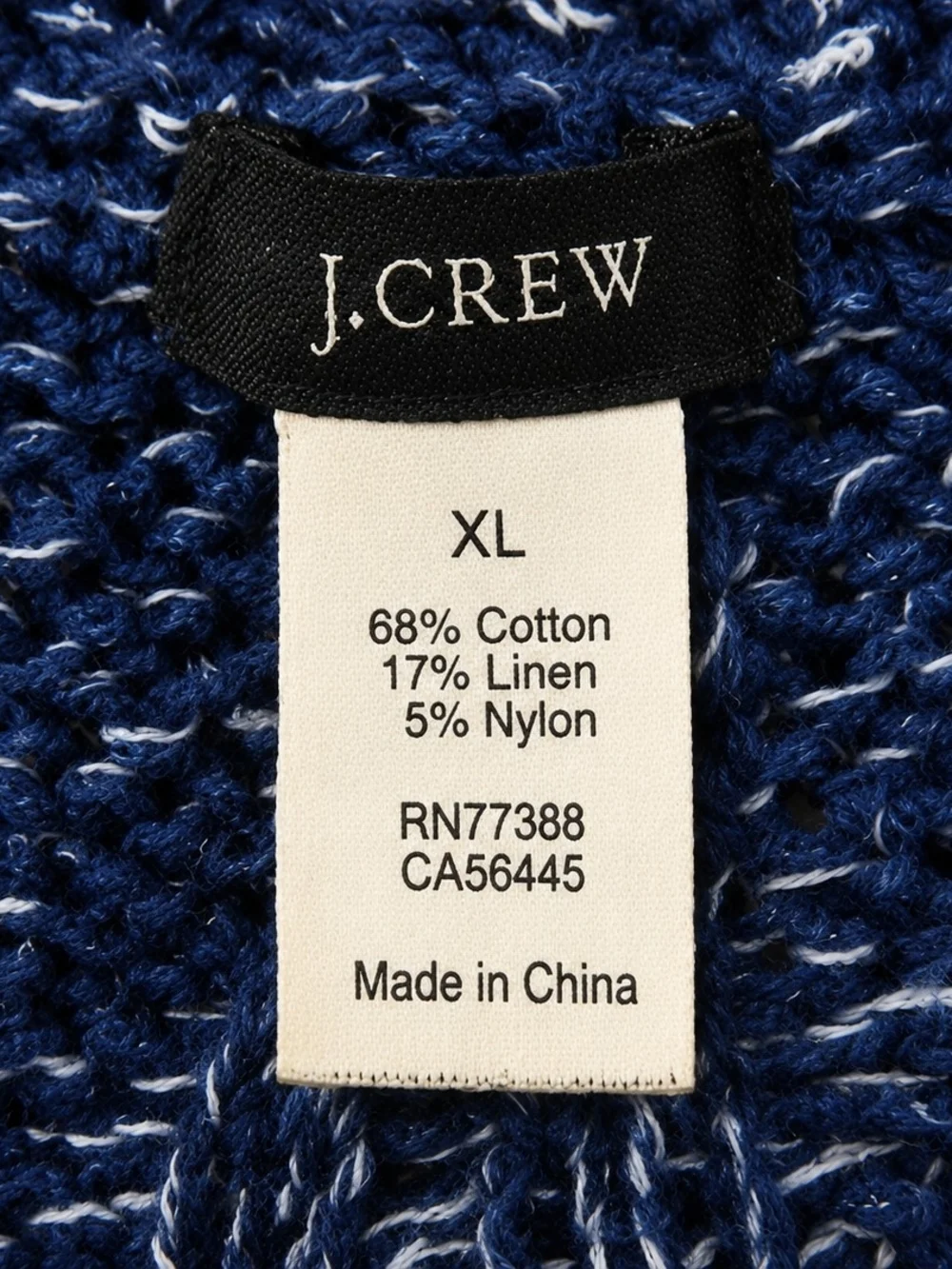 J.Crew XL Blue & White Striped Cable Knit Sweater | Cotton Linen Blend Pullover